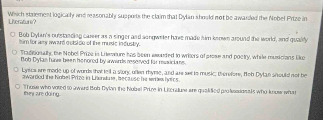 which statement logically and reasonably supports the claim that dylan …