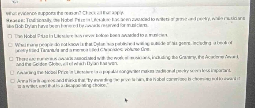 what evidence supports the reason? check all that apply. reason: tradit…