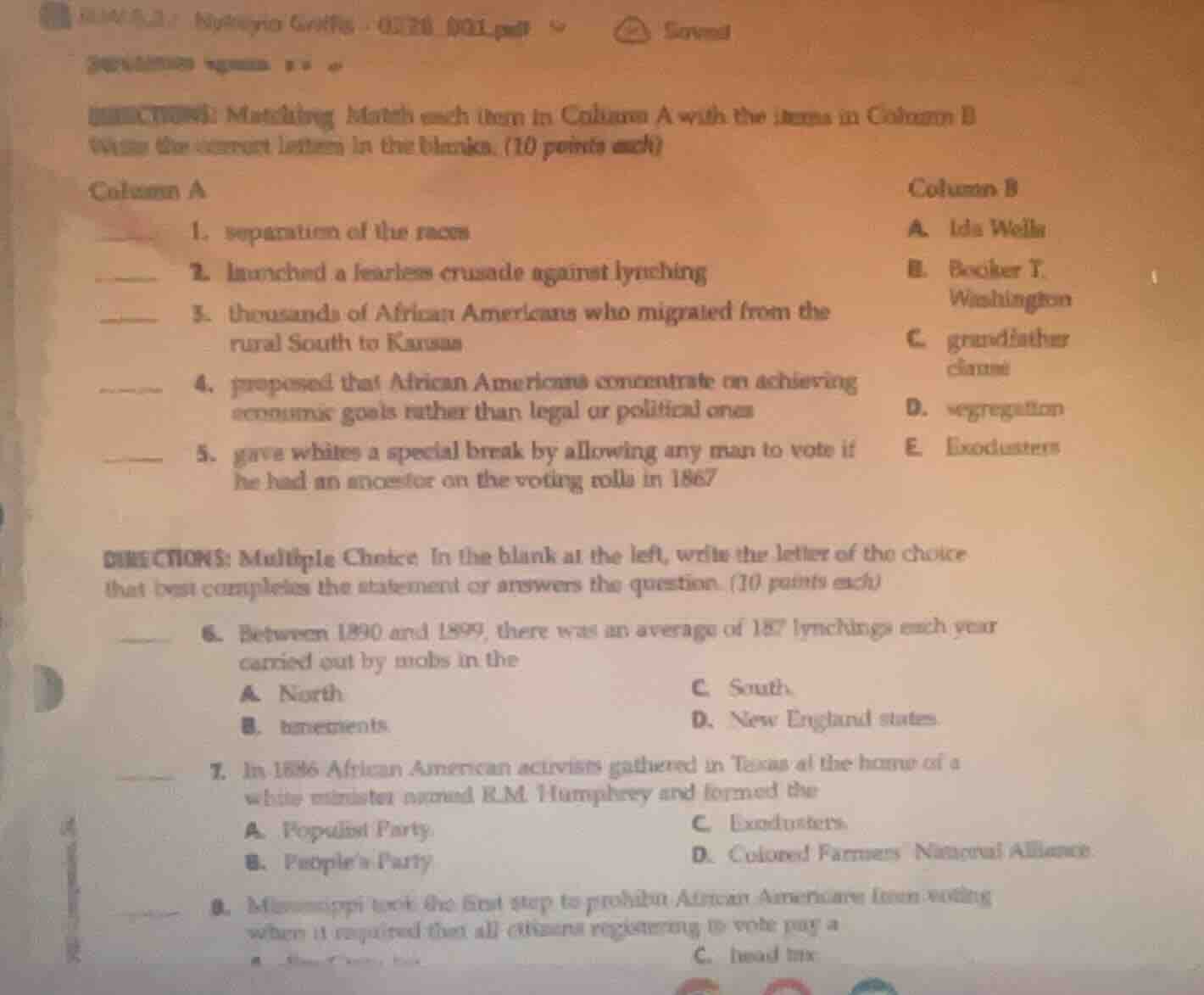 directions: matching. match each item in column a with the items in col…