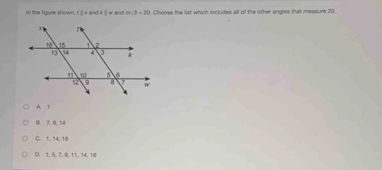 in the figure shown, $t \\parallel x$ and $k \\parallel w$ and $m\\angl…