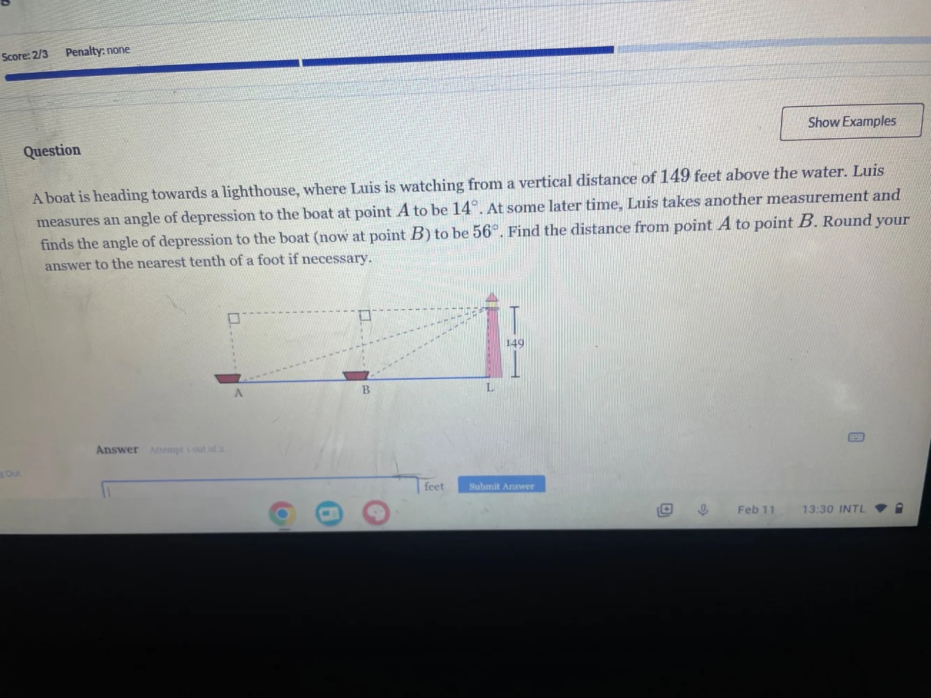 score: 2/3 penalty: none show examples question a boat is heading towar…