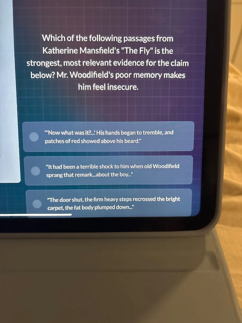 which of the following passages from katherine mansfields \the fly\ is …