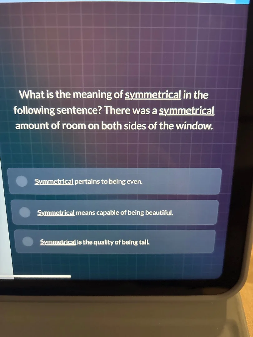 what is the meaning of symmetrical in the following sentence? there was…