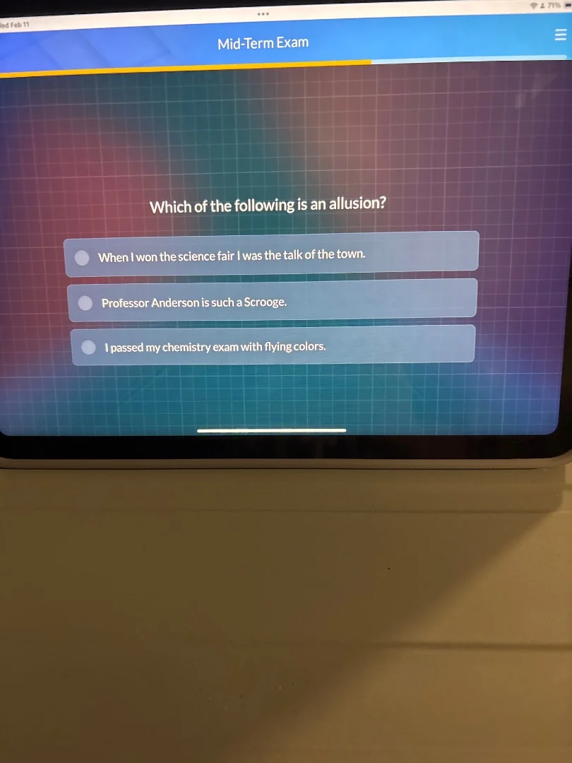 mid-term exam which of the following is an allusion? when i won the sci…