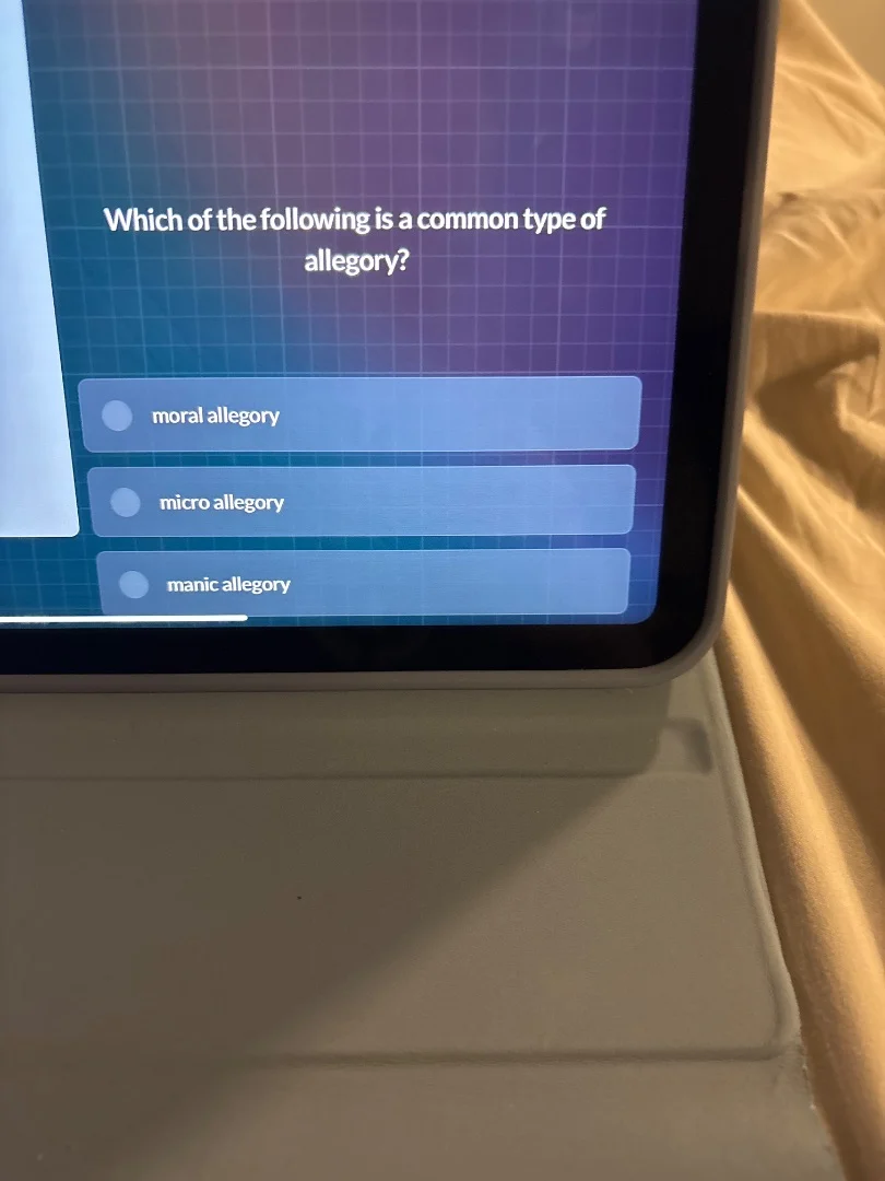 which of the following is a common type of allegory?moral allegorymicro…