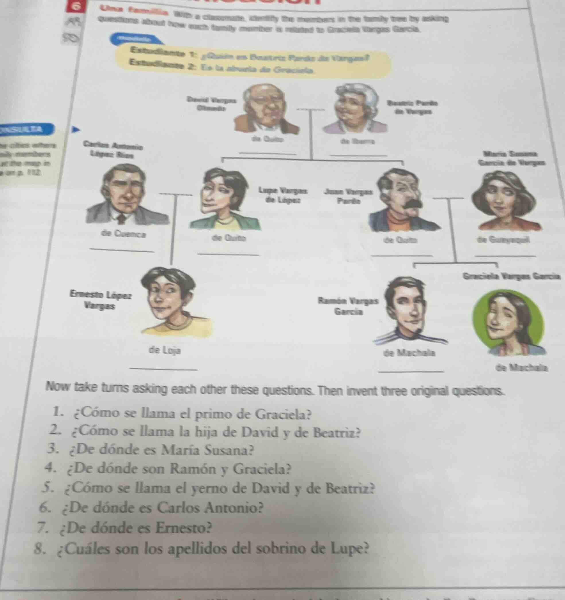 6 una familia with a classmate, identify the members in the family tree…