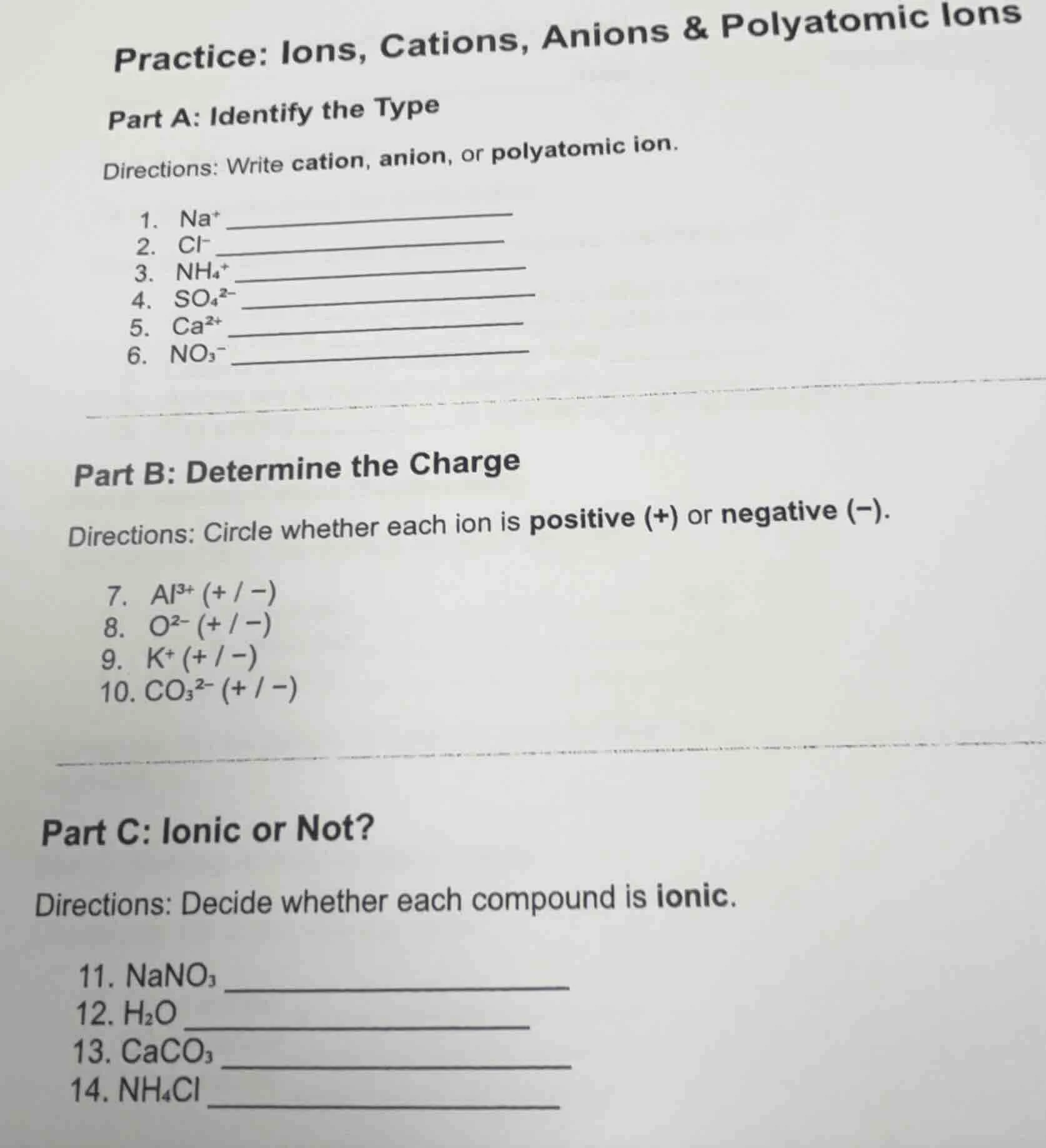 practice: ions, cations, anions & polyatomic ions part a: identify the …