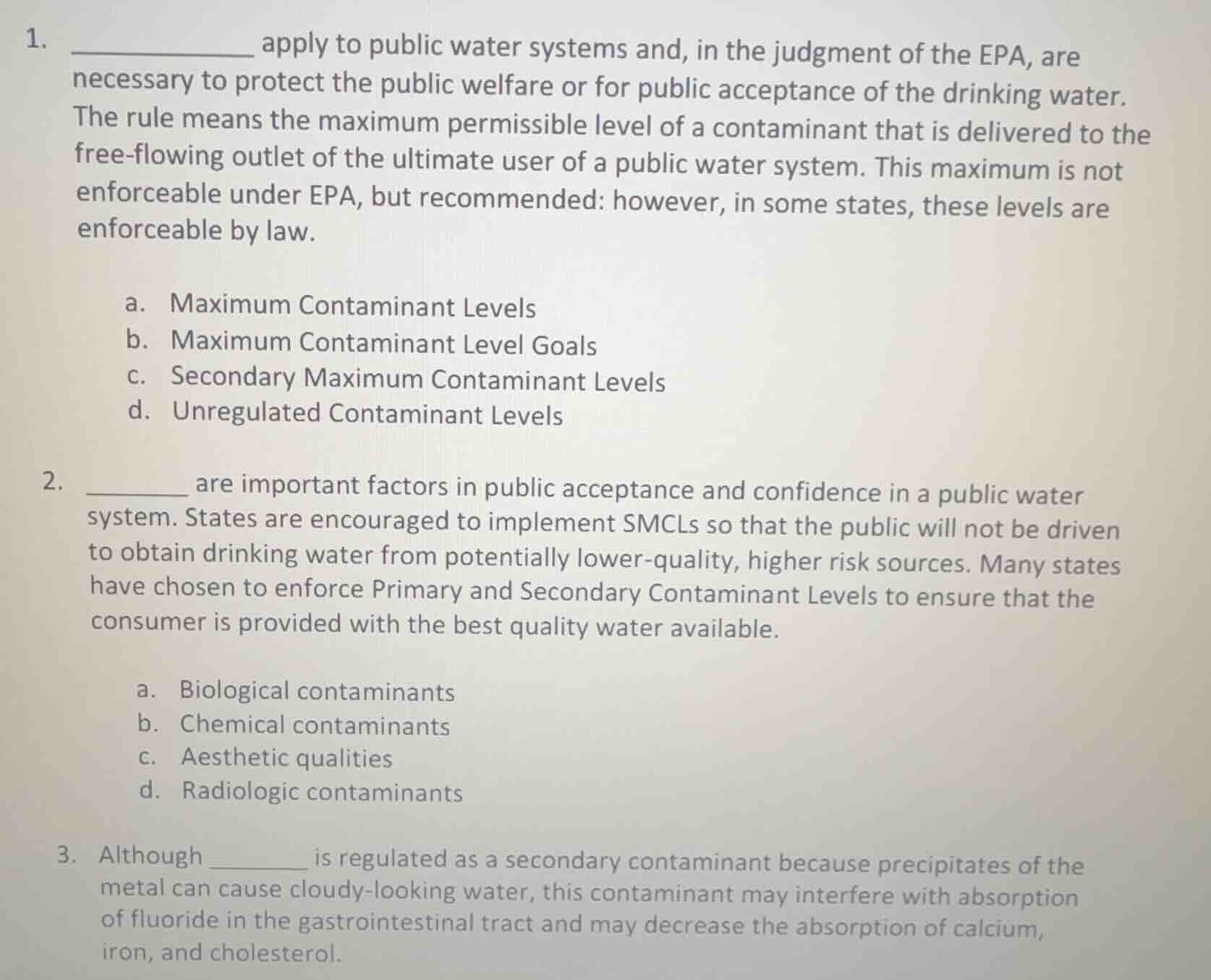 1. ______ apply to public water systems and, in the judgment of the epa…
