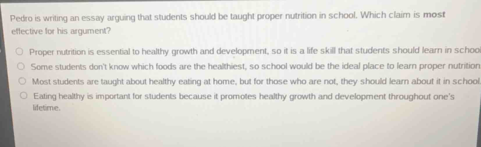 pedro is writing an essay arguing that students should be taught proper…