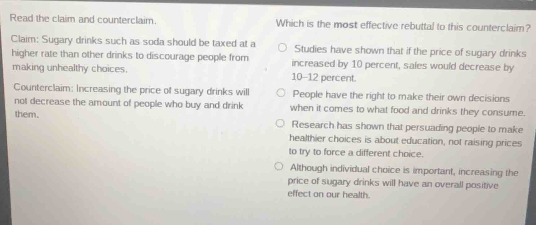 read the claim and counterclaim. claim: sugary drinks such as soda shou…