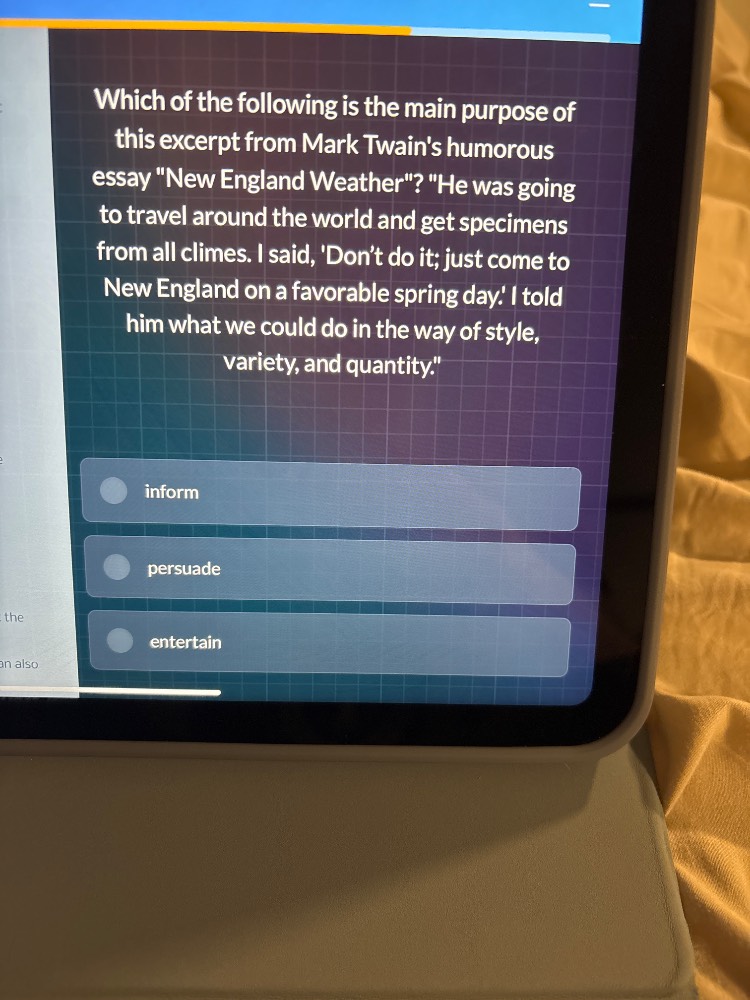 which of the following is the main purpose of this excerpt from mark tw…