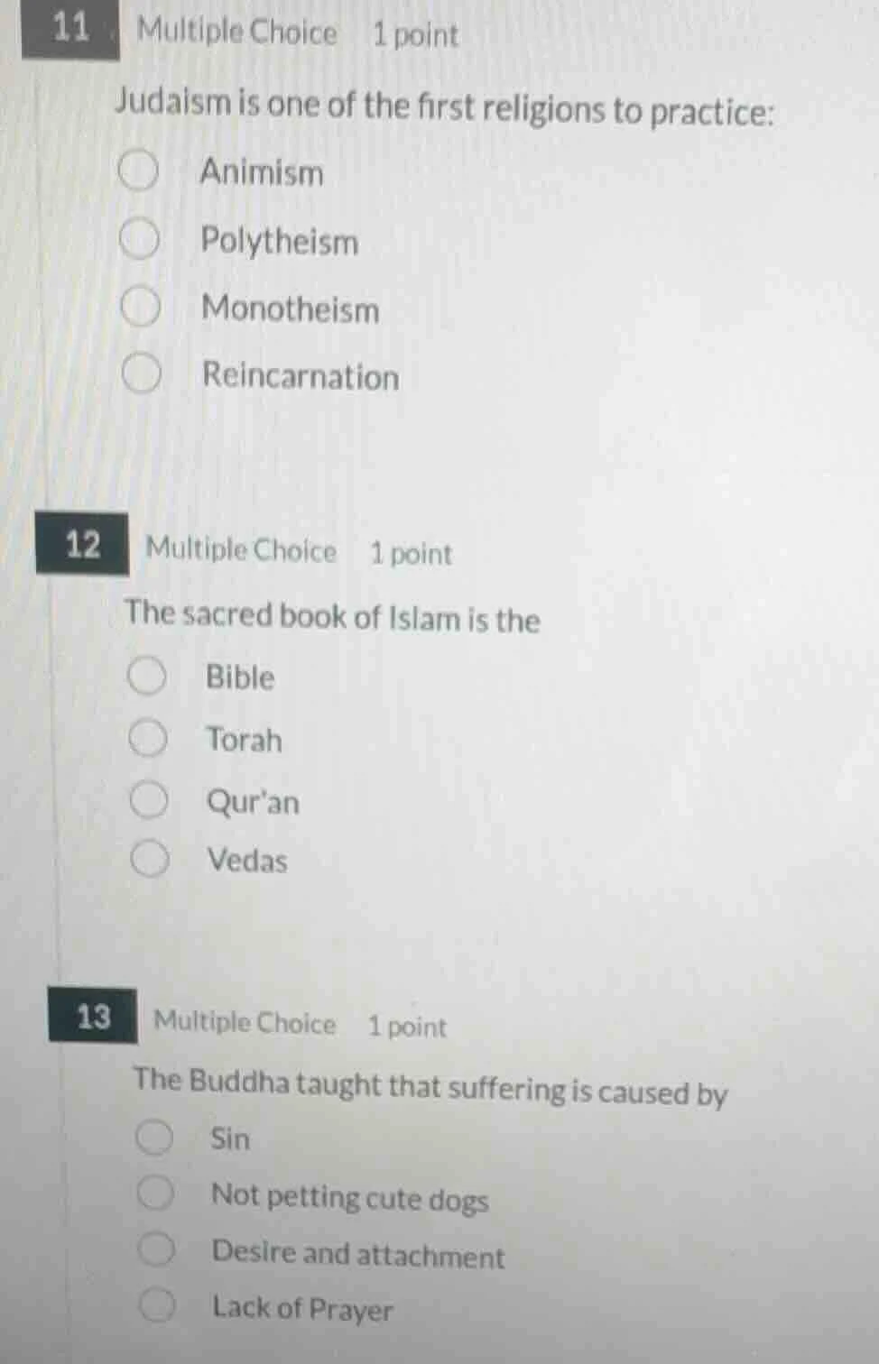 11 multiple choice 1 point judaism is one of the first religions to pra…