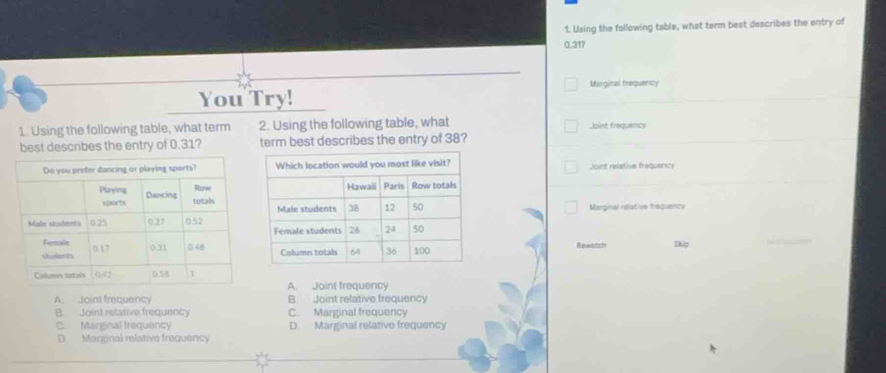 you try!1. using the following table, what term best describes the entr…