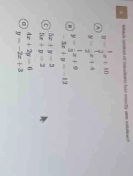4. which system of equations has exactly one solution? a) $y=\\frac{1}{…