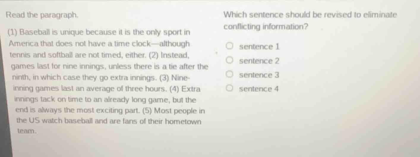 read the paragraph. (1) baseball is unique because it is the only sport…