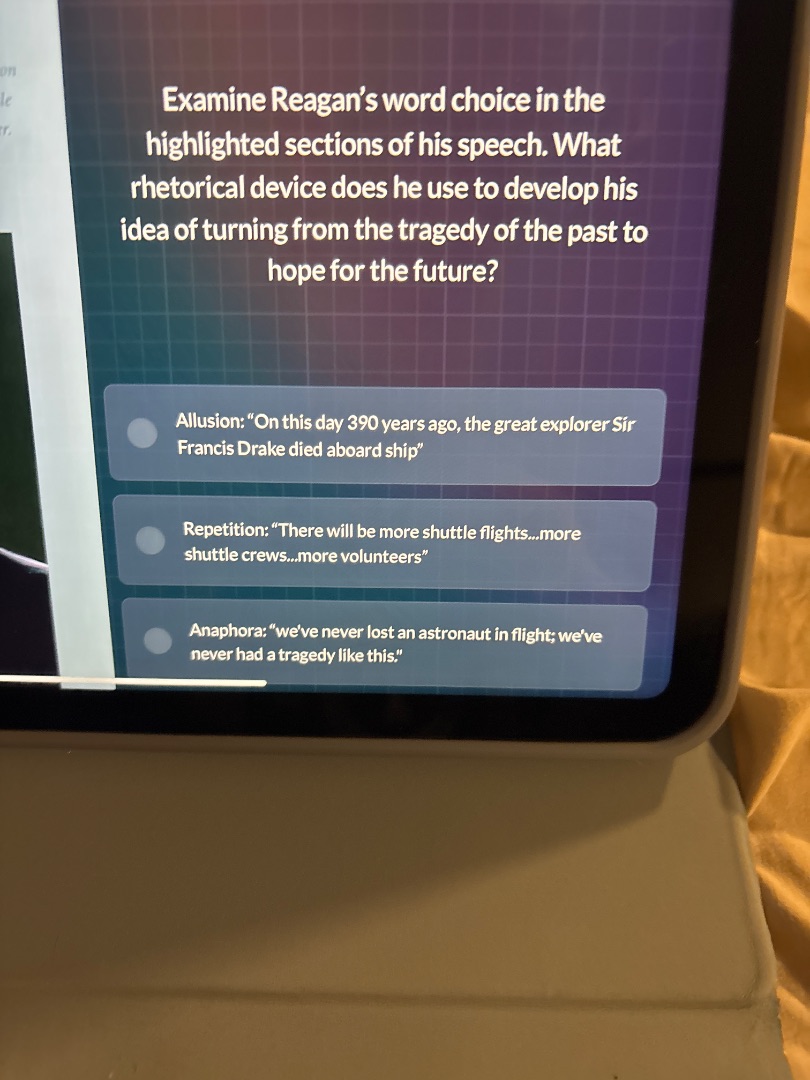 examine reagans word choice in the highlighted sections of his speech. …