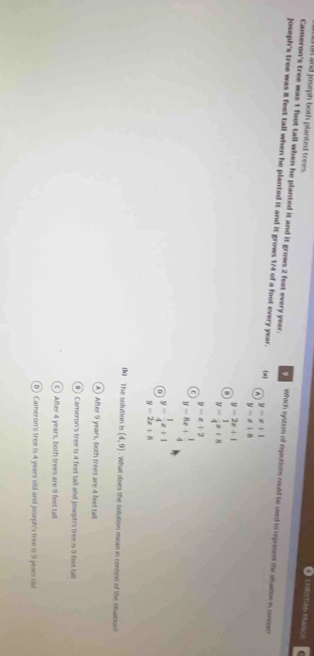 9. cameron and joseph both planted trees. camerons tree was 1 foot tall…