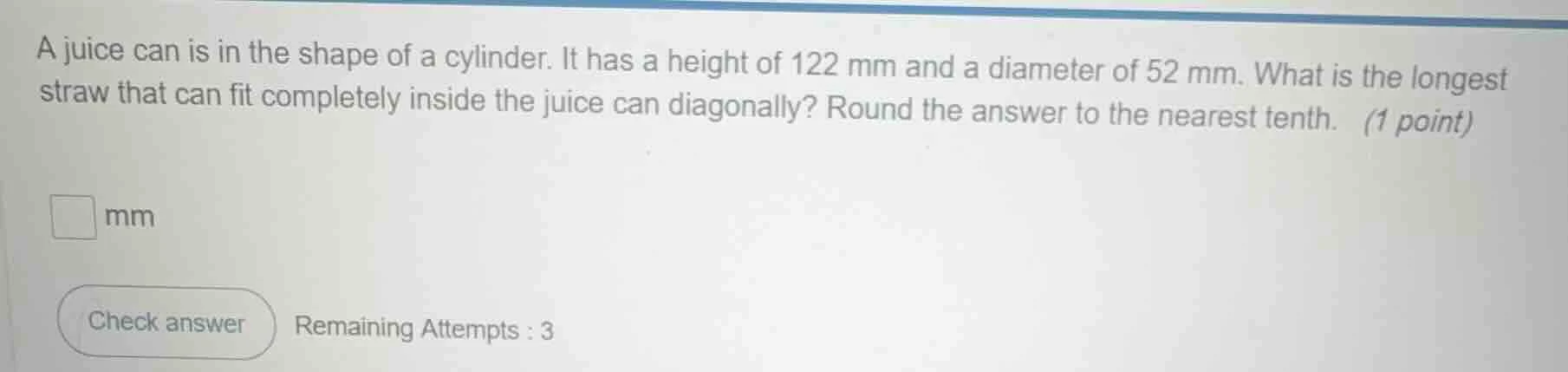 a juice can is in the shape of a cylinder. it has a height of 122 mm an…