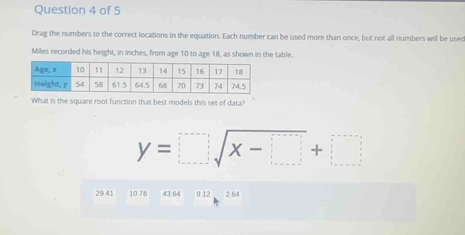 question 4 of 5 drag the numbers to the correct locations in the equati…