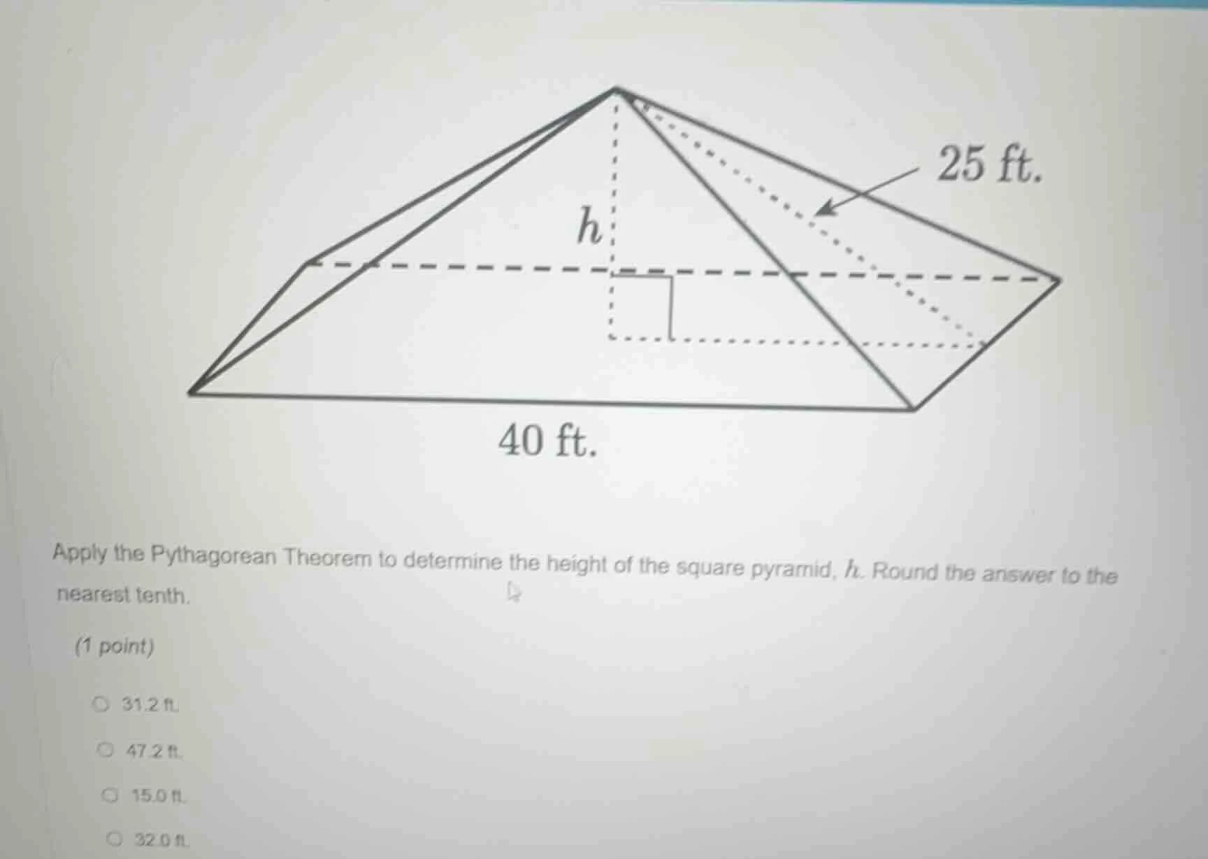apply the pythagorean theorem to determine the height of the square pyr…