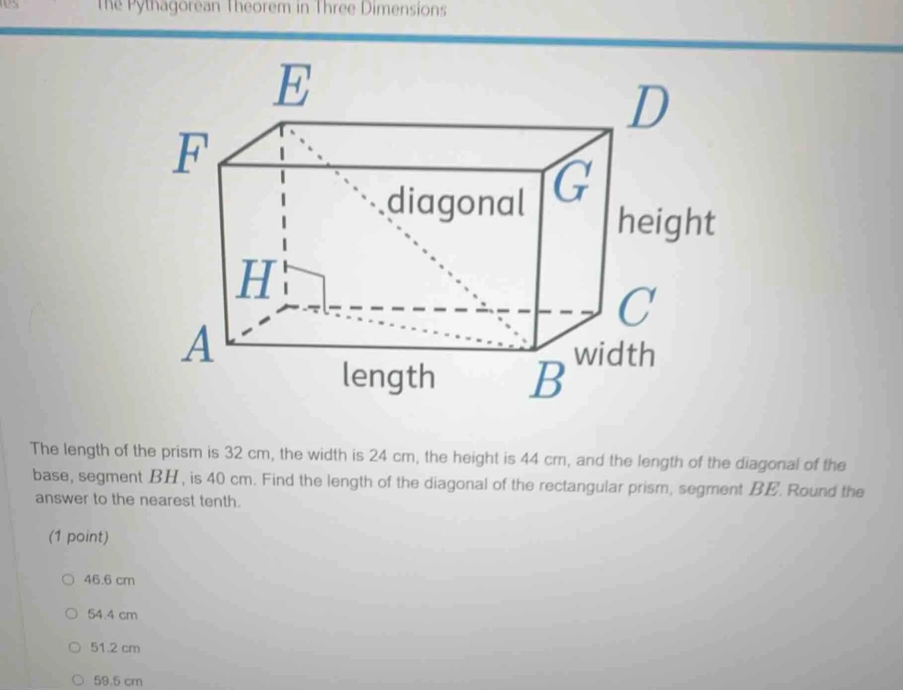 the pythagorean theorem in three dimensions the length of the prism is …