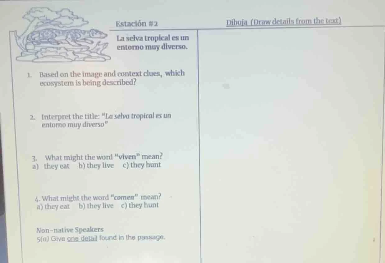 estación #2 la selva tropical es un entorno muy diverso. dibuja (draw d…