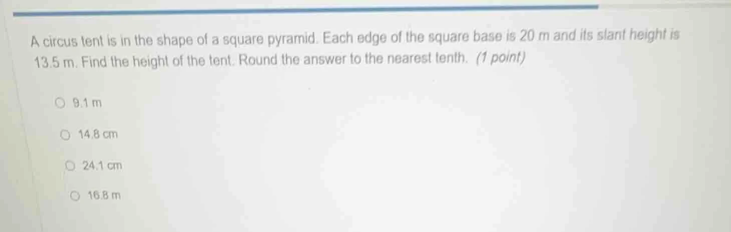 a circus tent is in the shape of a square pyramid. each edge of the squ…