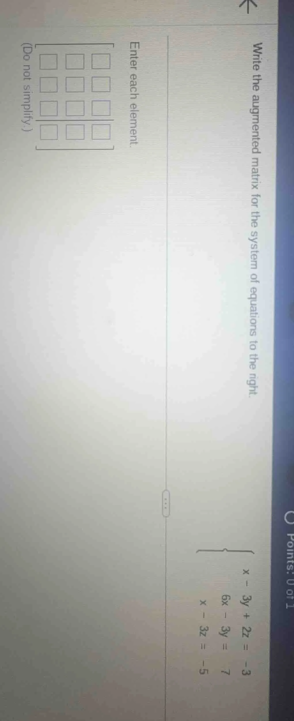 write the augmented matrix for the system of equations to the right. $\…