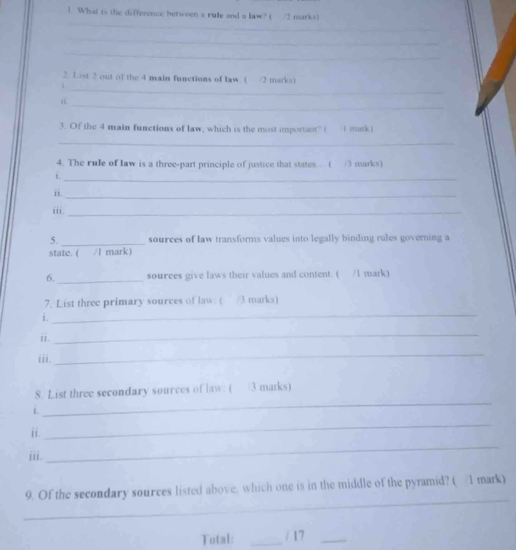 1. what is the difference between a rule and a law? (2 marks)2. list 2 …