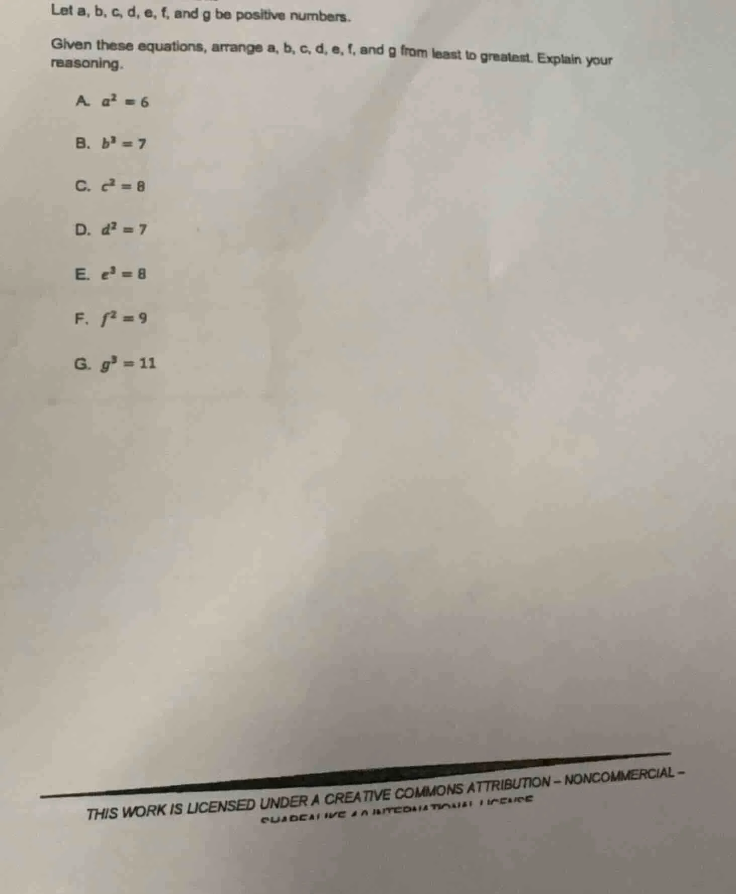 let a, b, c, d, e, f, and g be positive numbers. given these equations,…