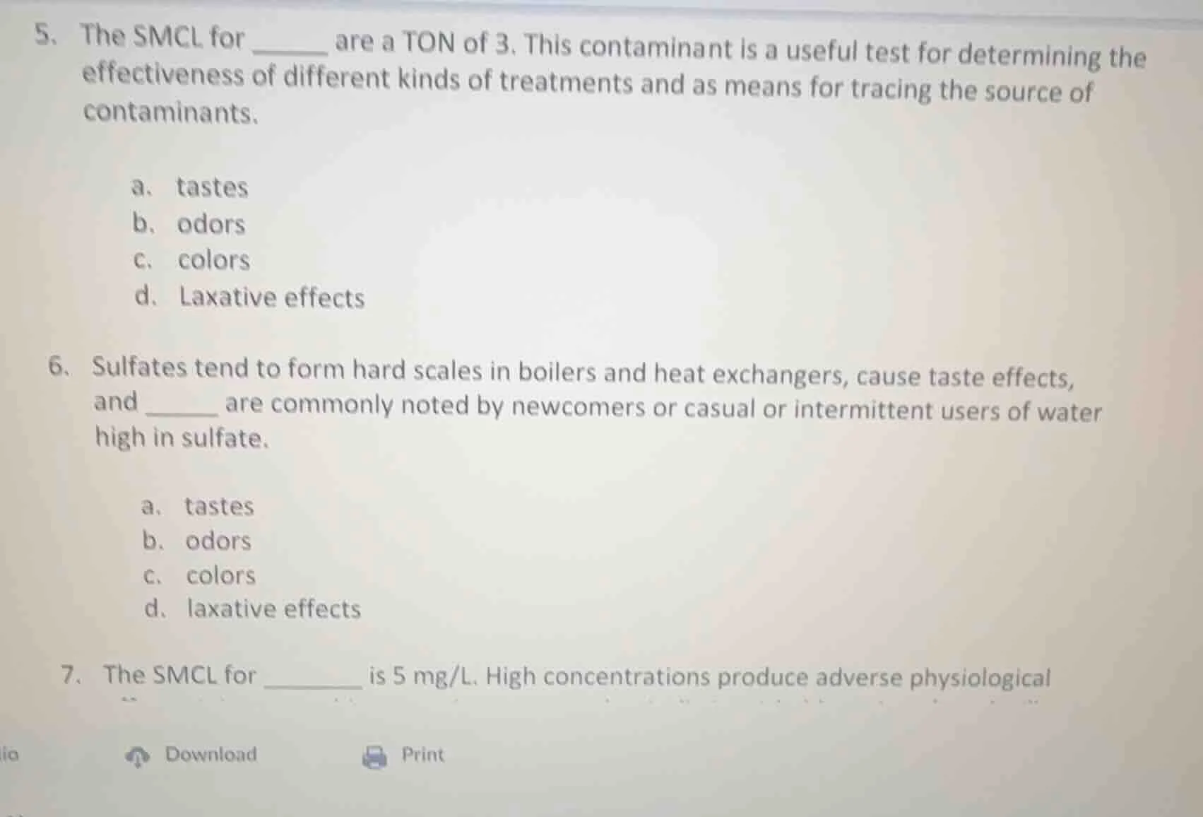 5. the smcl for ______ are a ton of 3. this contaminant is a useful tes…
