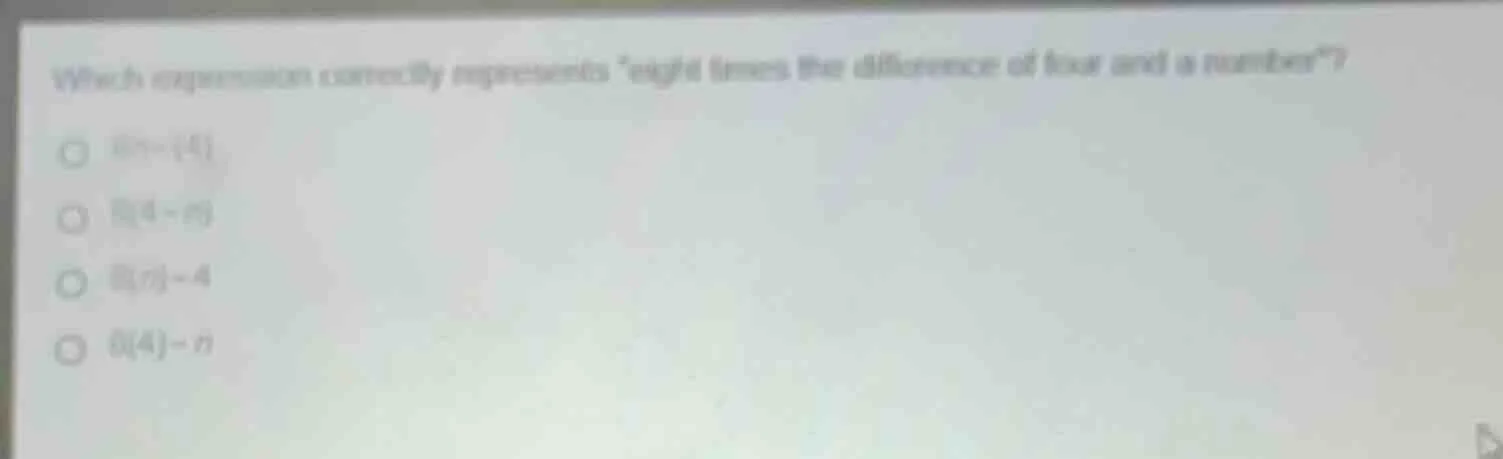 which expression correctly represents \eight times the difference of fo…