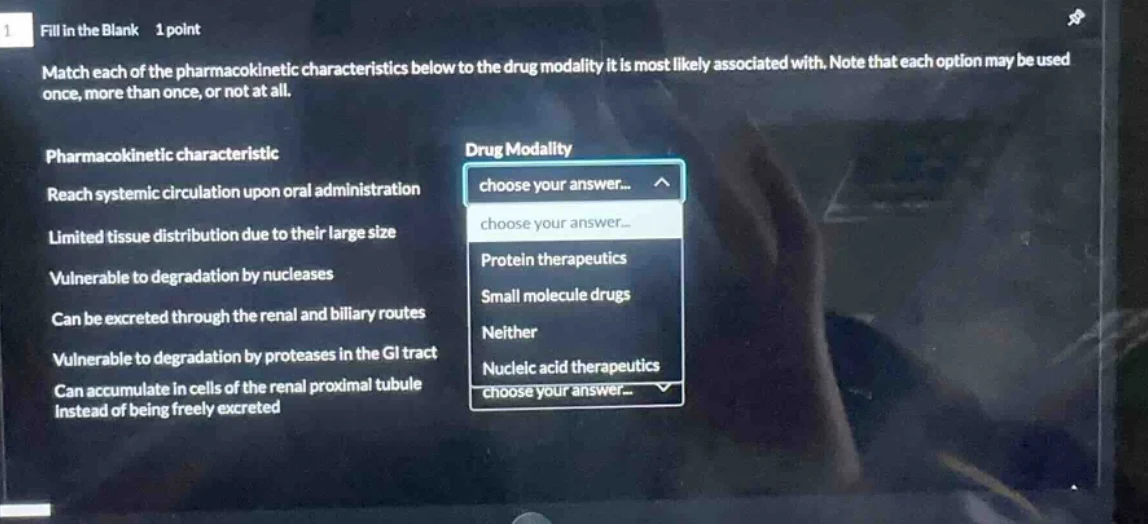 1 fill in the blank 1 point match each of the pharmacokinetic character…