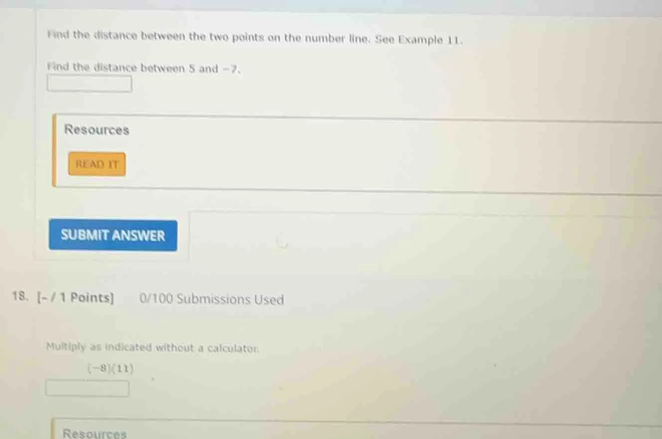find the distance between the two points on the number line. see exampl…