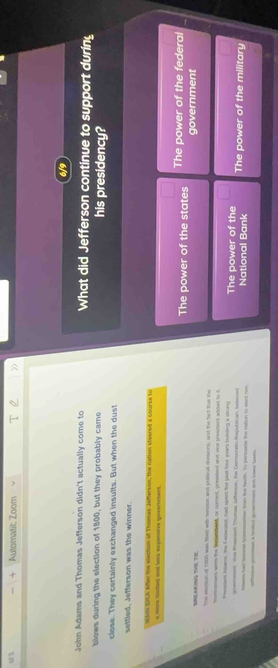 6/9 what did jefferson continue to support during his presidency? the p…