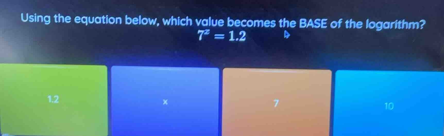 using the equation below, which value becomes the base of the logarithm…