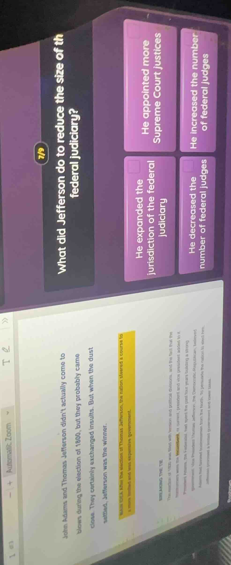 7/9 what did jefferson do to reduce the size of the federal judiciary? …