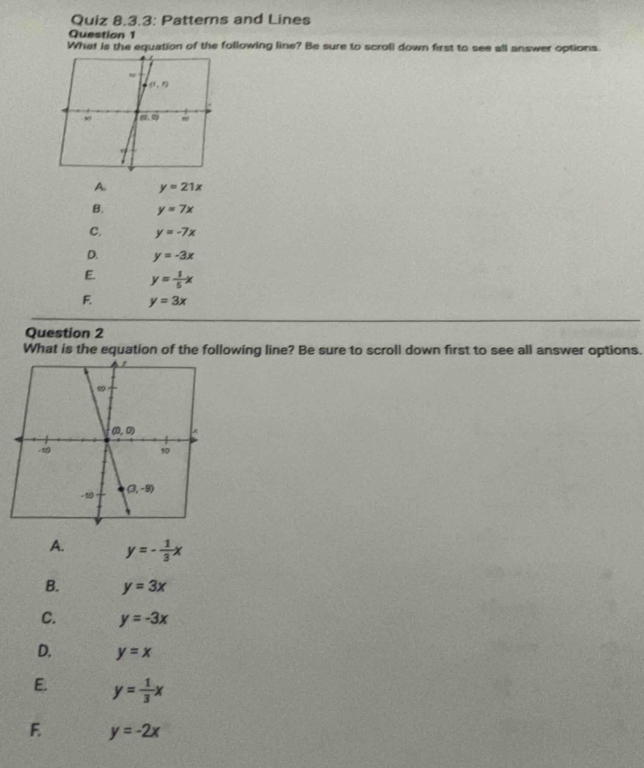 quiz 8.3.3: patterns and lines question 1 what is the equation of the f…