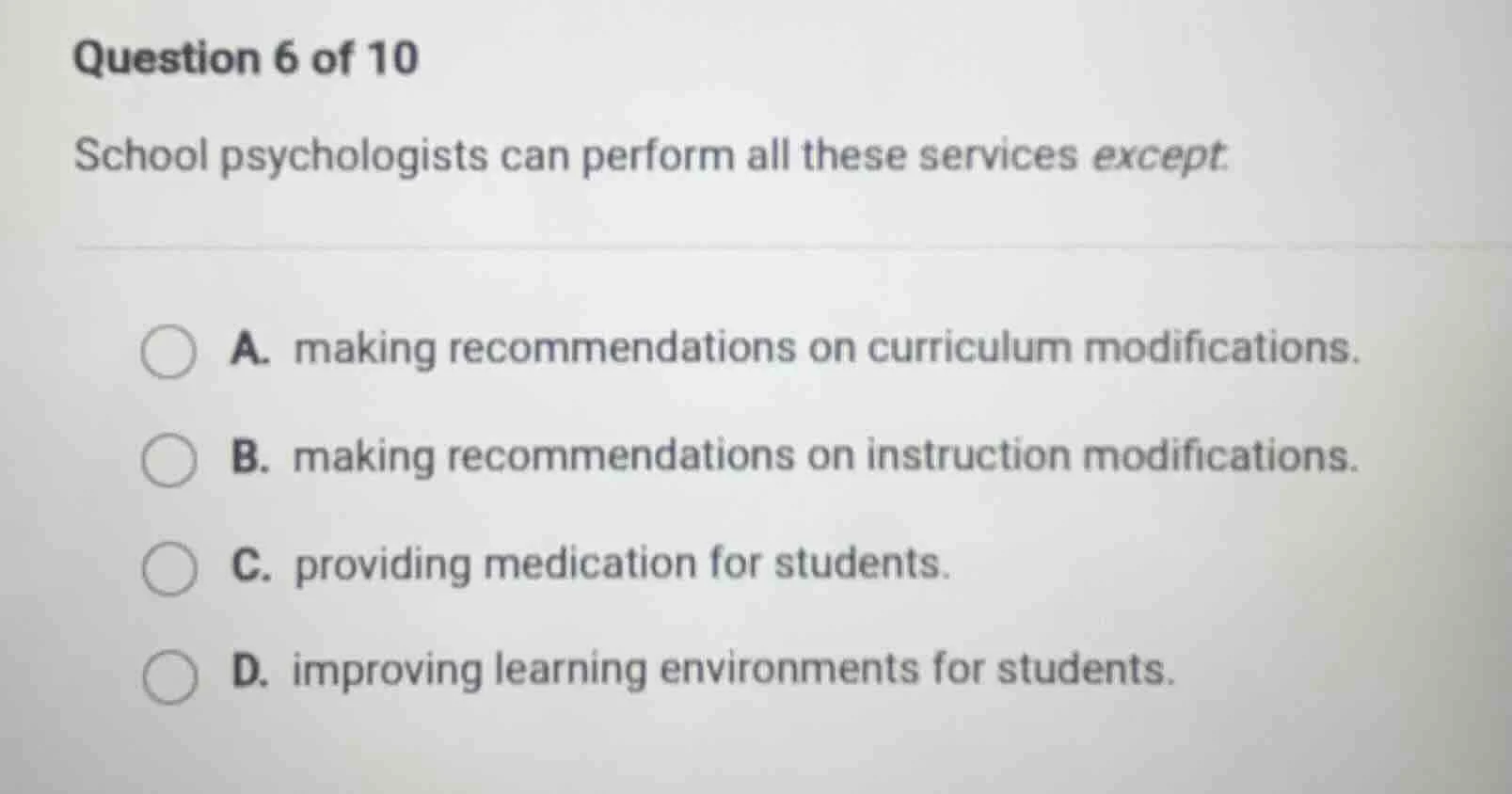 question 6 of 10 school psychologists can perform all these services ex…
