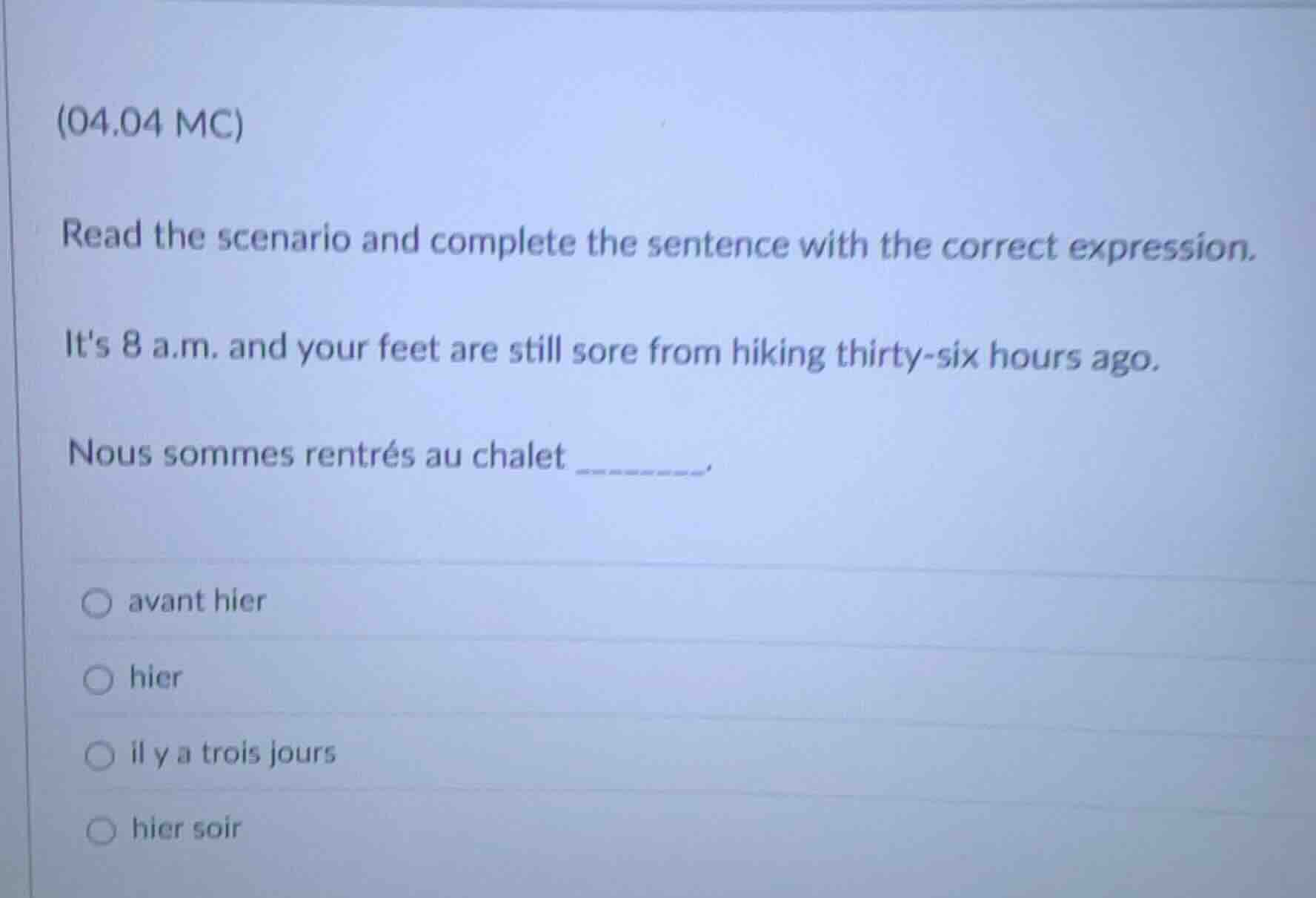 (04.04 mc) read the scenario and complete the sentence with the correct…