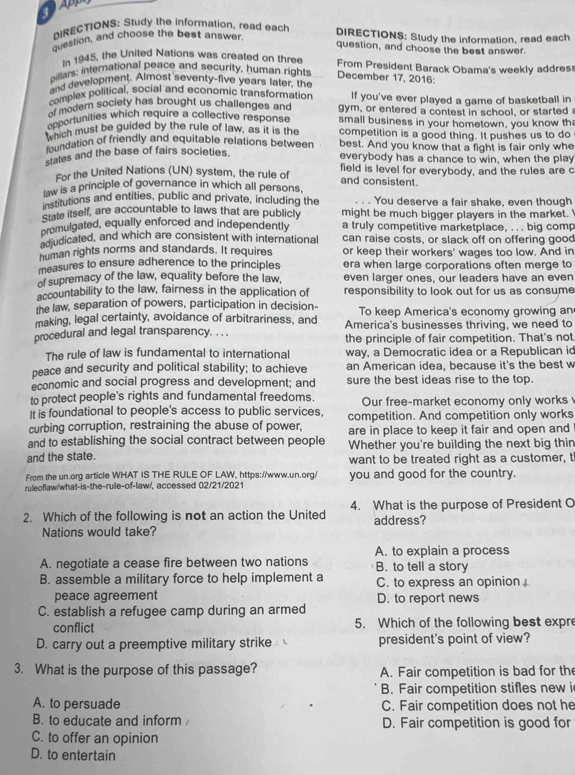 3directions: study the information, read each question, and choose the …