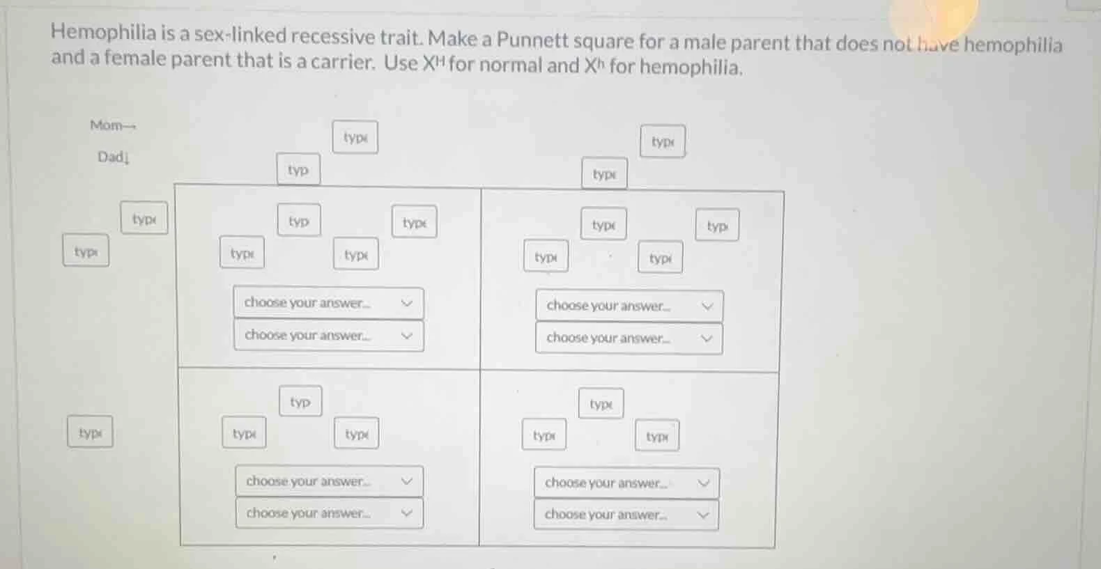 hemophilia is a sex-linked recessive trait. make a punnett square for a…