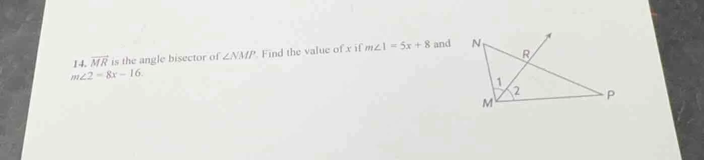 14. $overrightarrow{mr}$ is the angle bisector of $angle nmp$. find the…