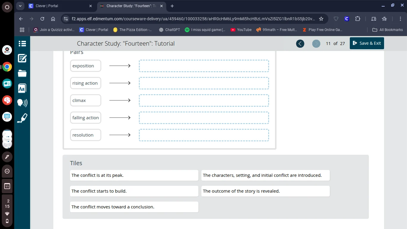 character study: fourteen: tutorial pairs exposition rising action clim…