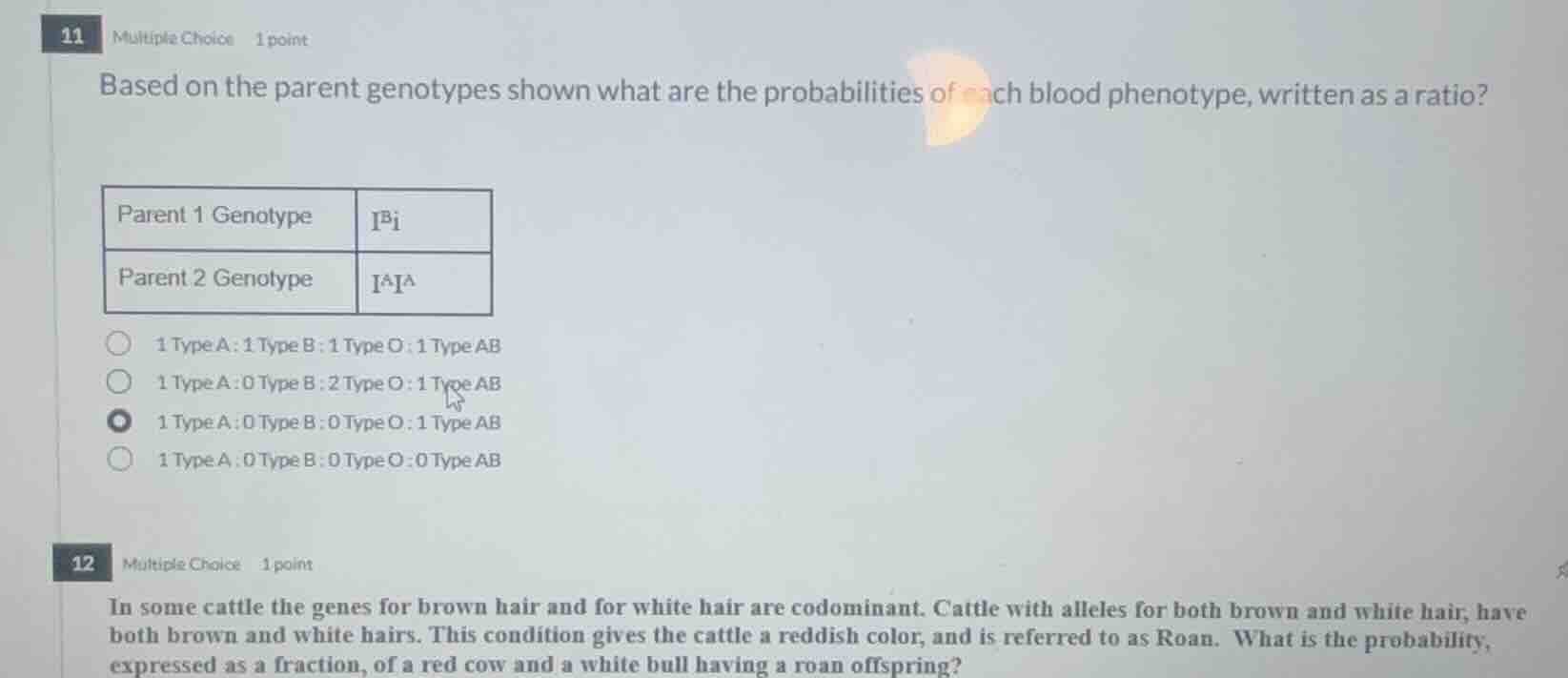 11 multiple choice 1 point based on the parent genotypes shown what are…