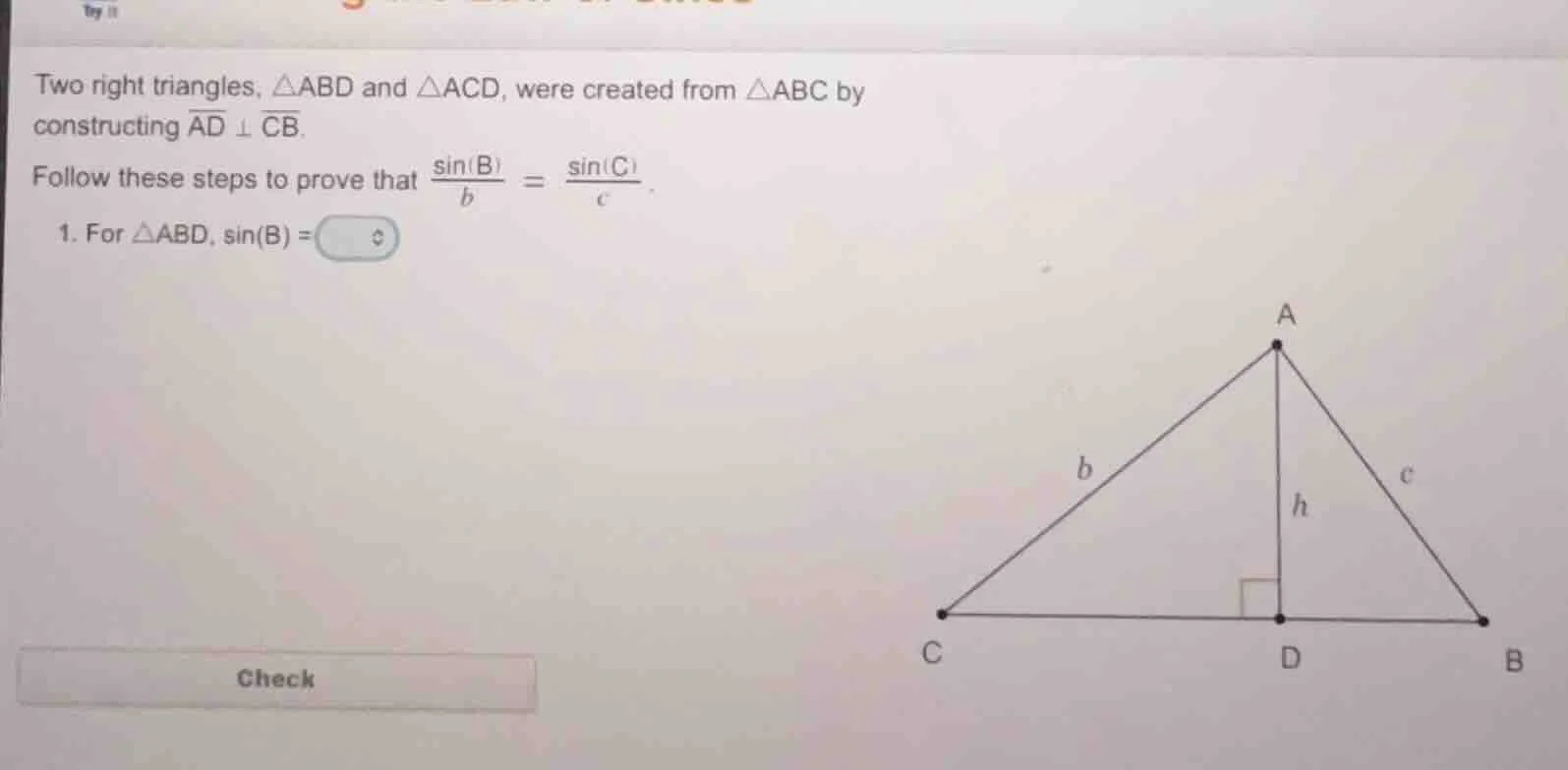 two right triangles, $\\triangle abd$ and $\\triangle acd$, were create…