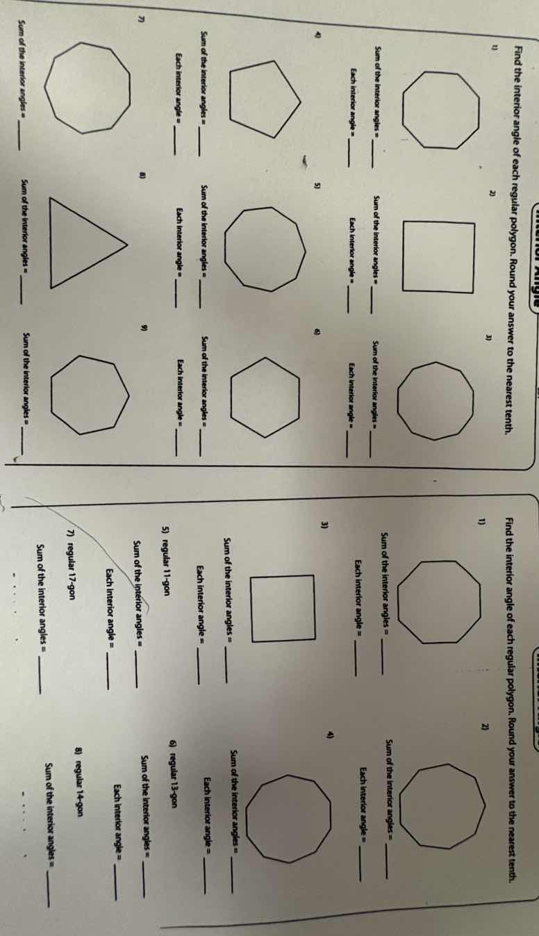 interior angle find the interior angle of each regular polygon. round y…