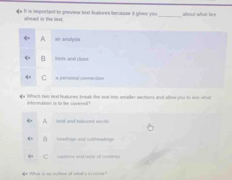 1. it is important to preview text features because it gives you ______…