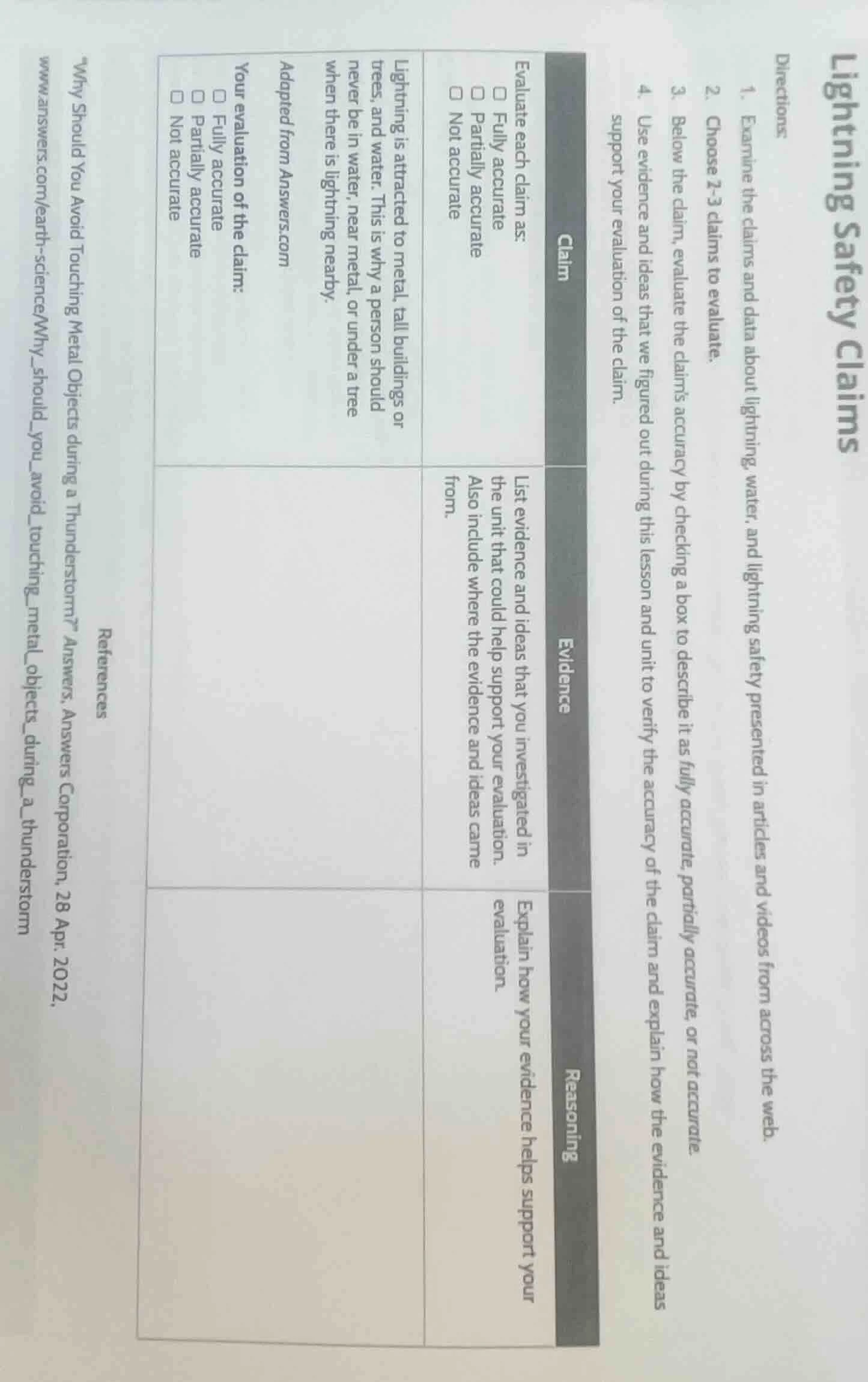 lightning safety claims directions: 1. examine the claims and data abou…