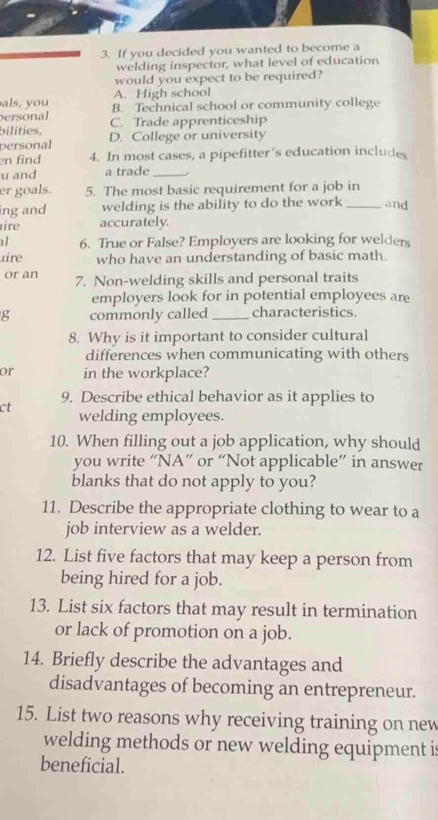 3. if you decided you wanted to become a welding inspector, what level …